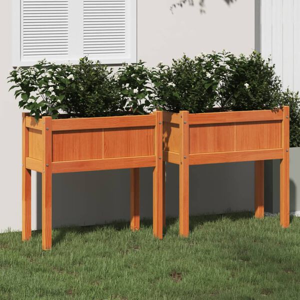 vidaXL Garden Planter Set of 2 Wax Brown Solid pine wood Medium