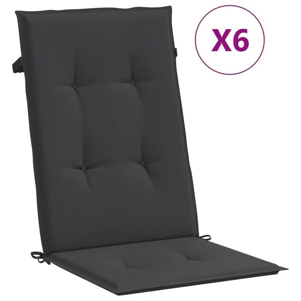 vidaXL Highback Chair Cushion Set of 6 Black 100% polyester