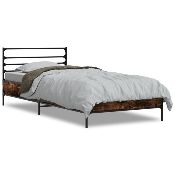 vidaXL Bed Frame Smoked oak Engineered wood, metal Twin Durable