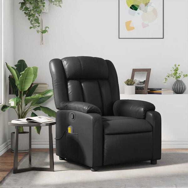vidaXL Massage Recliner Chair Black Faux leather, metal, plywood Single