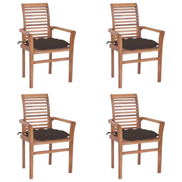vidaXL Dining Chair Set of 4 Taupe Teak Wood Standard Stackable