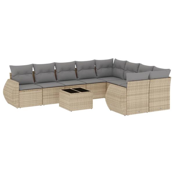 vidaXL Garden Sofa Set Beige PE rattan, powder-coated steel, tempered glass