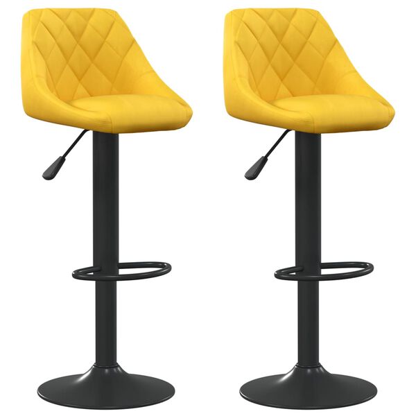 vidaXL Bar Stool Set of 2 Mustard Yellow Velvet, Steel Adjustable