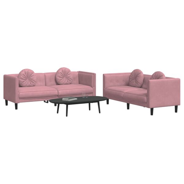 vidaXL Sofa Set Pink Velvet (100% polyester), plywood, solid wood Medium