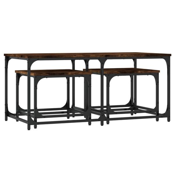 vidaXL Nesting Coffee Table Set of 3 Smoked Oak Engineered Wood