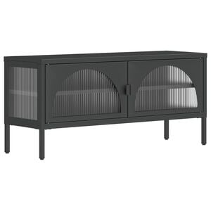 vidaXL TV Cabinet Black Powder-coated Steel Medium Rectangular