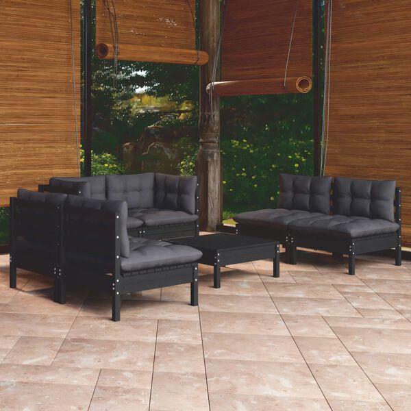 vidaXL Garden Lounge Set Black, Anthracite Solid pinewood, 100% polyester