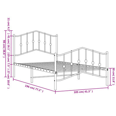vidaXL Metal Bed Frame with Headboard and Footboard White 39.4"x74.8"