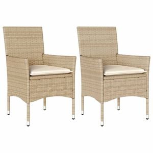 vidaXL Patio Chairs with Cushions 2 pcs Beige Poly Rattan