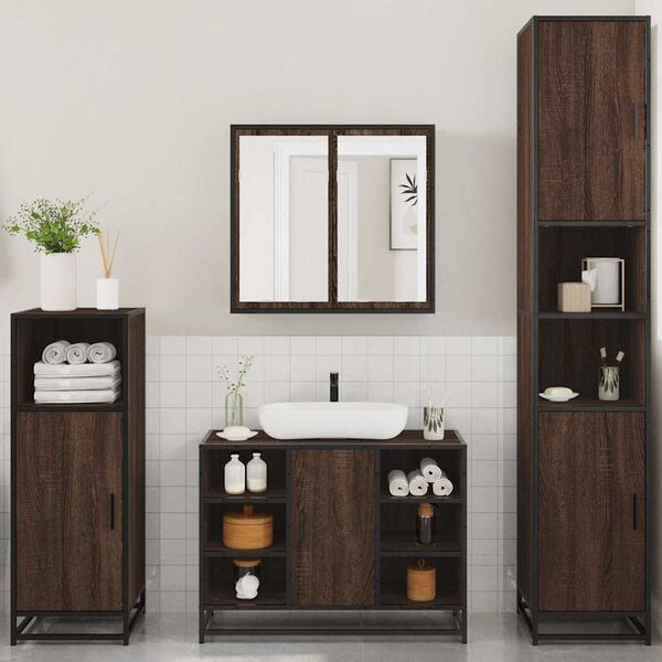 vidaXL Bathroom Furniture Set Brown Oak Engineered Wood, Metal Large