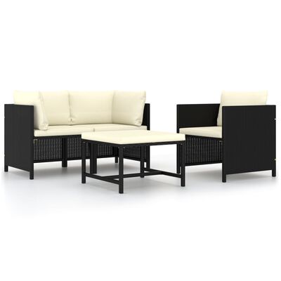 vidaXL 4 Piece Patio Sofa Set with Cushions Black Poly Rattan