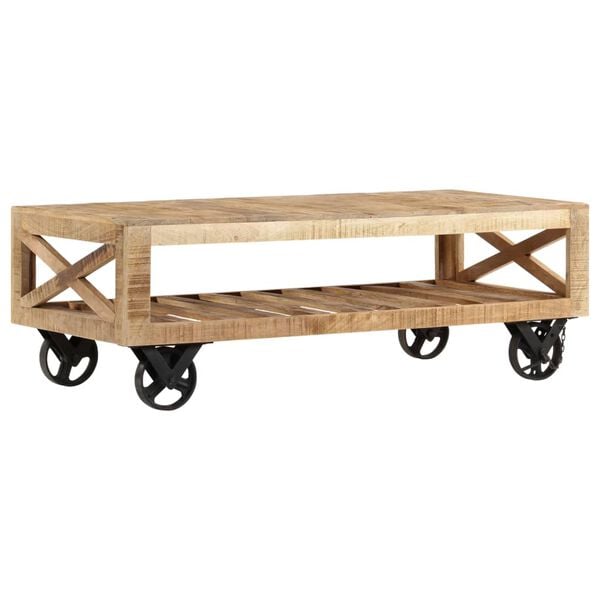 vidaXL Coffee Table with Wheels Solid Wood Mango 43.3"x19.7"x14.6"