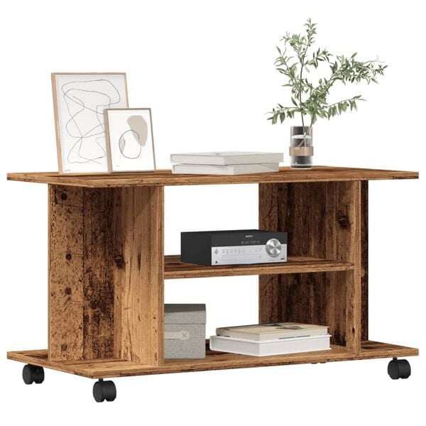 vidaXL TV Cabinet with Castors Old Wood 31.5x15.7x17.7" Engineered Wood