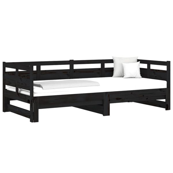 vidaXL Pull-out Day Bed Black Solid pine wood Double size