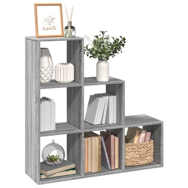 vidaXL Room Divider Bookcase Gray sonoma Engineered wood 3-Tier