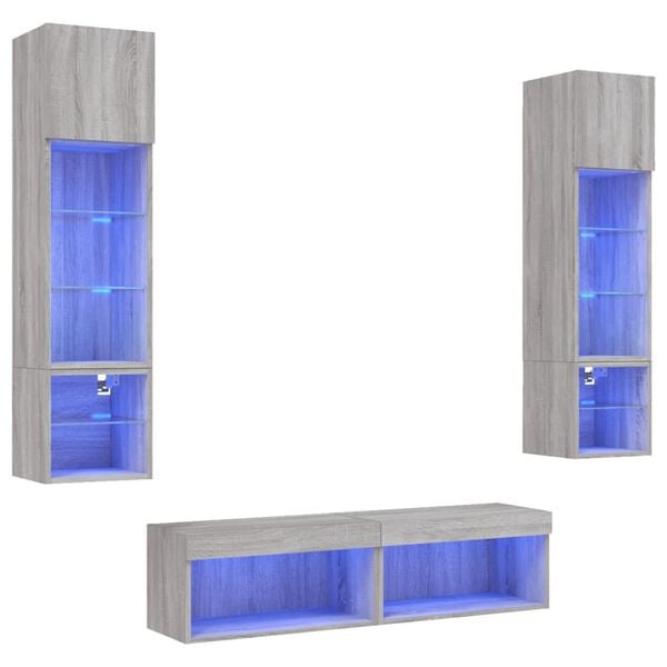 vidaXL 6 Piece TV Wall Units with LED Gray Sonoma Engineered Wood