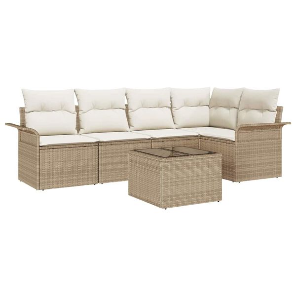 vidaXL Garden Sofa Set with Cushion Manual 6 pcs Beige Poly Rattan