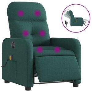 vidaXL Electric Massage Recliner Chair Dark Green Polyester, Metal, Plywood