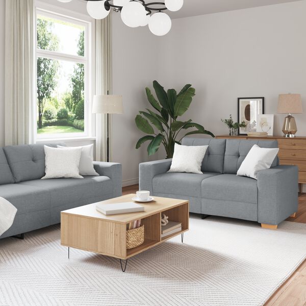 vidaXL Sofa 3 pcs Light Grey Linen-blend Fabric