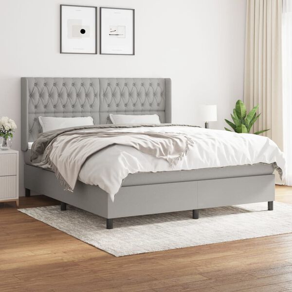 vidaXL Box Spring Bed with Mattress Light Gray 72"x83.9" California King Fabric