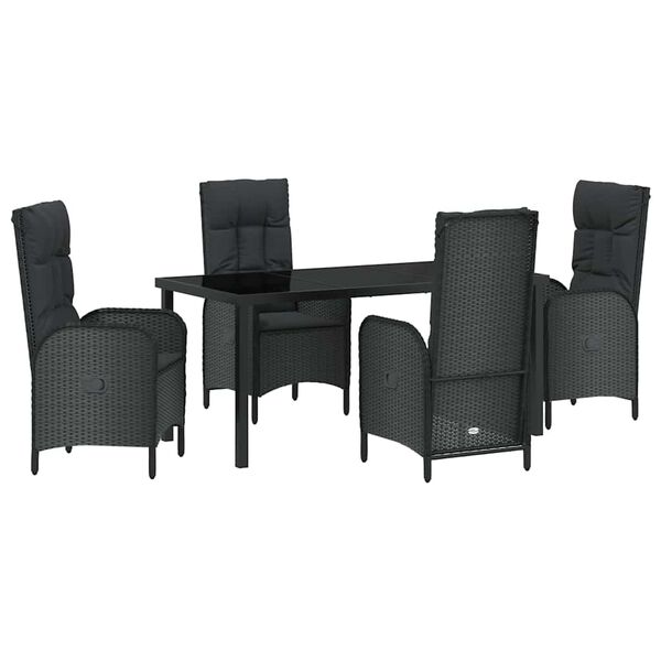 vidaXL Garden Dining Set with Cushion 5 pcs Black Poly Rattan