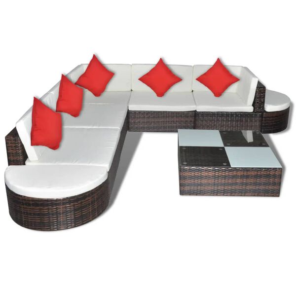 vidaXL Patio Furniture Set Set of 8 Brown Poly Rattan Large Modular