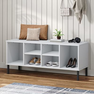 vidaXL Shoe Rack with Metal Legs White 41.7"x13.8"x17.7" Solid Wood OSLO