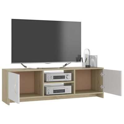vidaXL TV Stand White and Sonoma Oak 47.2"x11.8"x14.8" Engineered Wood