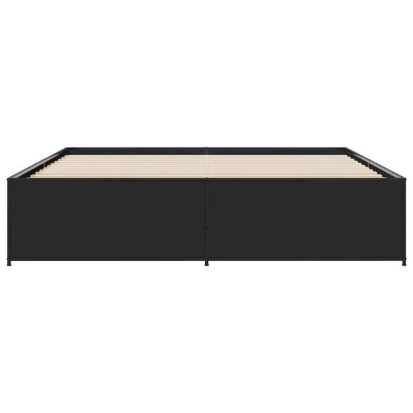 vidaXL Bed Frame Black Engineered wood, steel Double Bed Modern
