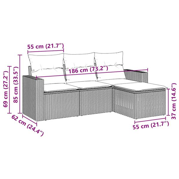 vidaXL Garden Sofa Set Black, Cream White