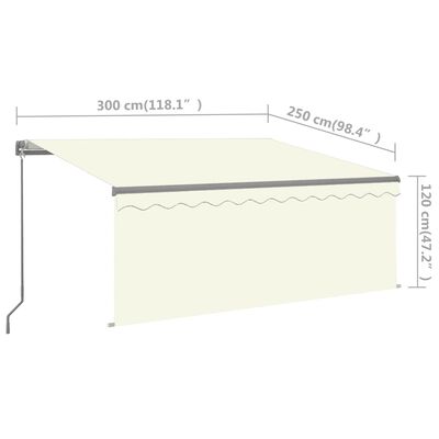 vidaXL Manual Retractable Awning with Blind&LED 118.1"x98.4" Cream