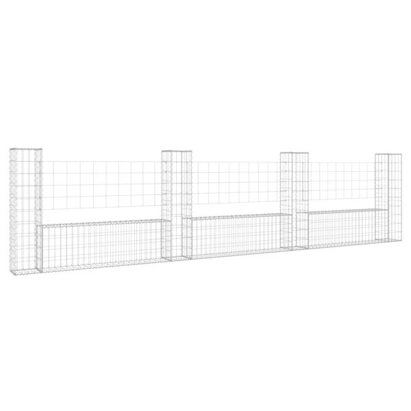 vidaXL U-shape Gabion Basket with 4 Posts Iron 149.6"x7.9"x39.4"