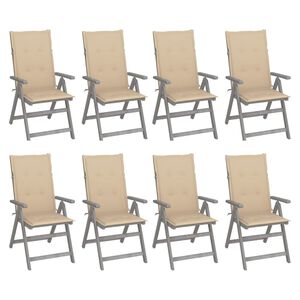 vidaXL Garden Chair Set of 8 Grey, Beige cushions