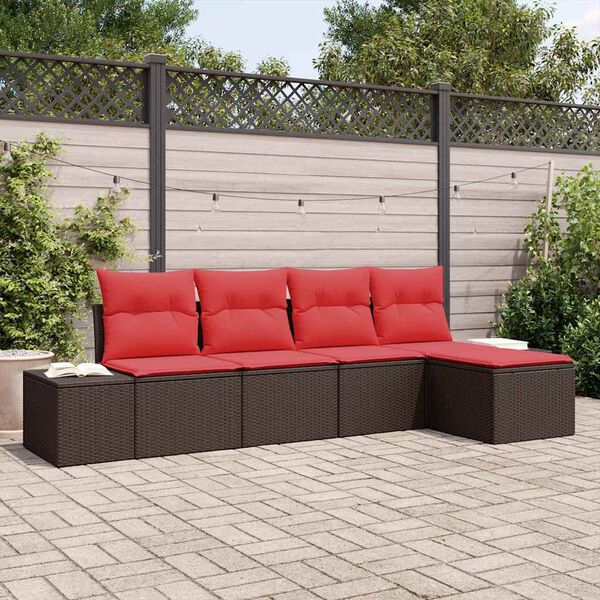 vidaXL Garden Sofa Set with Cushion 5 pcs Brown Poly Rattan