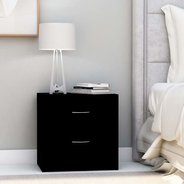 vidaXL Bedside Cabinet Set of 2 Black Engineered Wood 15.7x11.8x15.7 in