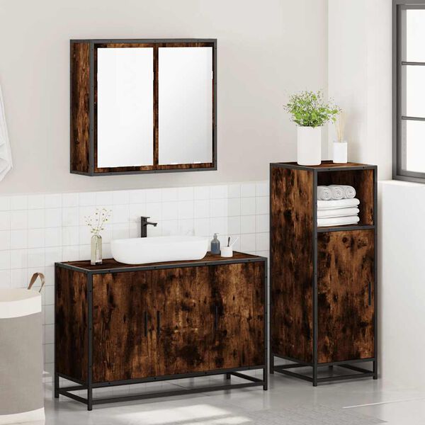 vidaXL Bathroom Furniture Set Smoked oak Engineered wood, metal, glass