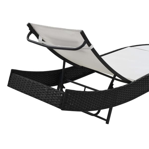 vidaXL Sunlounger Black Steel frame, Poly Rattan, Textilene Extra Long