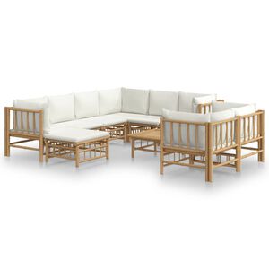 vidaXL Garden Lounge Set Cream Bamboo, Polyester Large Modular
