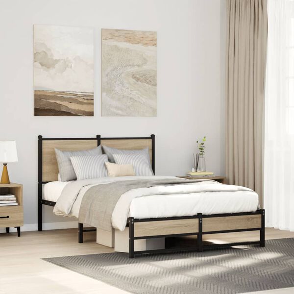 vidaXL Bed Frame Sonoma oak Steel, engineered wood Small Double