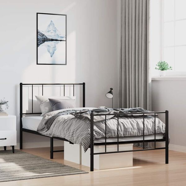 vidaXL Bed Frame Black Steel 39.4 x 74.8 in Bed Frame Rectangular