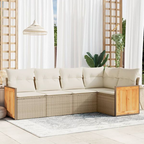 vidaXL Garden Sofa Set Beige PE rattan, powder-coated steel Large