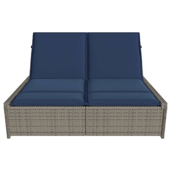 vidaXL Patio Double Sun Lounger Gray PE Rattan Double