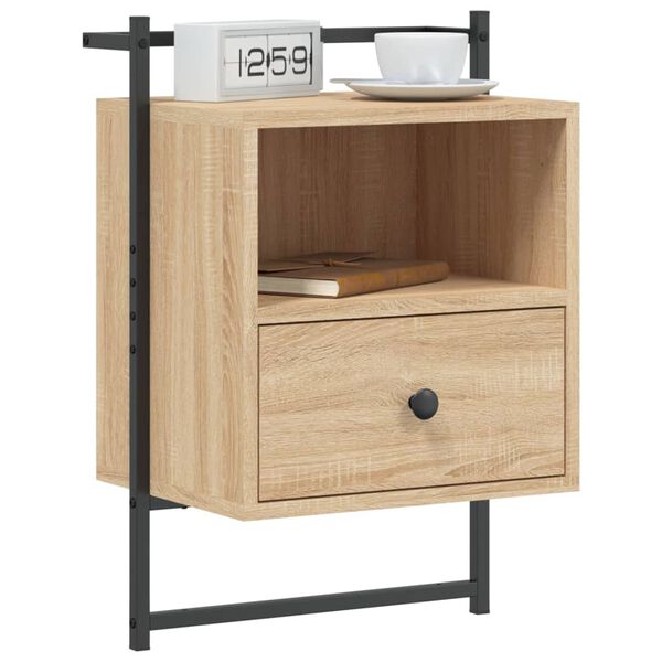 vidaXL Bedside Cabinet Sonoma Oak Engineered Wood, Metal Medium