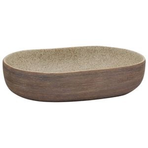 vidaXL Countertop Basin Sand and Brown Oval 23.2x15.7x5.5" Ceramic