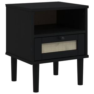 vidaXL Bedside Cabinet Black Solid pine wood, engineered wood, poly rattan