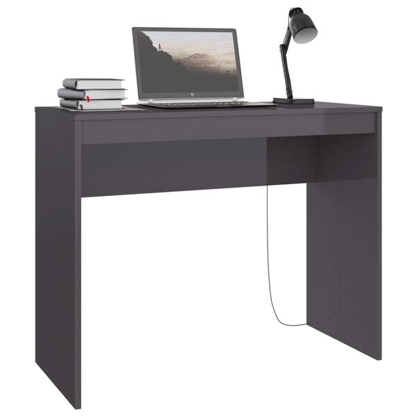 vidaXL Desk High gloss grey Engineered wood Compact Sleek Desk