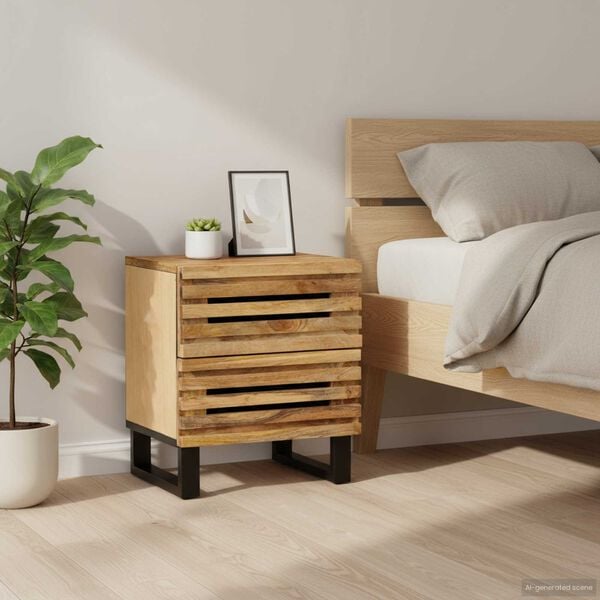 vidaXL Bedside Cabinet Brown Solid Mango Wood, Engineered Wood, Steel