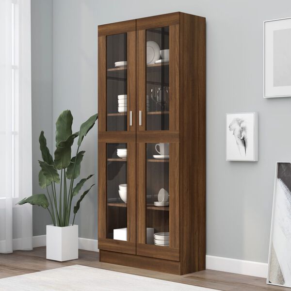 vidaXL Display Cabinet Brown Oak Engineered wood, glass Tall