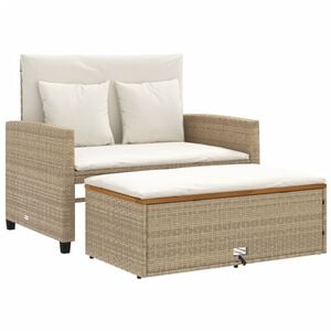 vidaXL Patio Sofa Beige Poly Rattan 2-Seater Convertible Patio Sofa