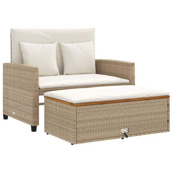 vidaXL Patio Sofa Beige Poly Rattan 2-Seater Convertible Patio Sofa